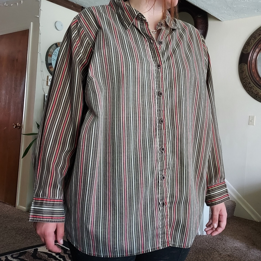 Roaman's Size 2X Striped Long+Sleeved Shirt - Picture 5 of 6